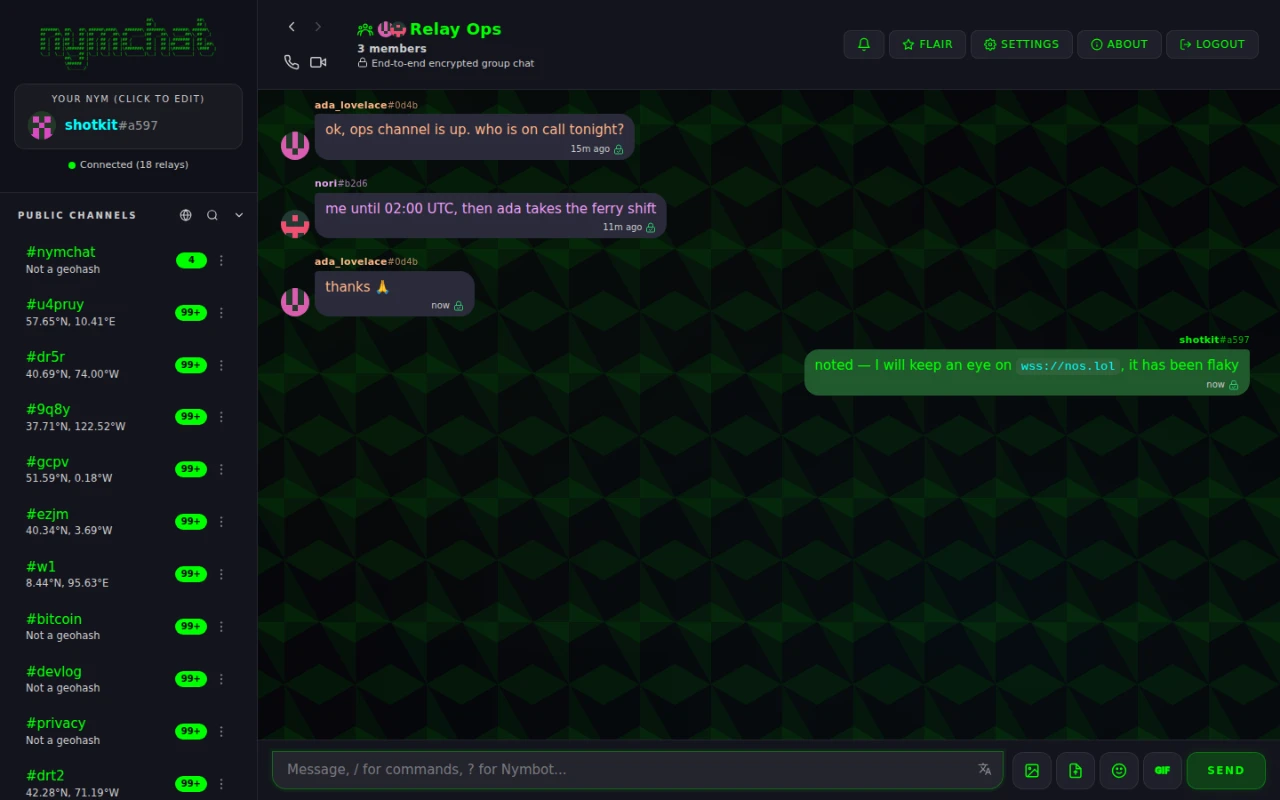 Skupinová konverzácia Nymchat.
